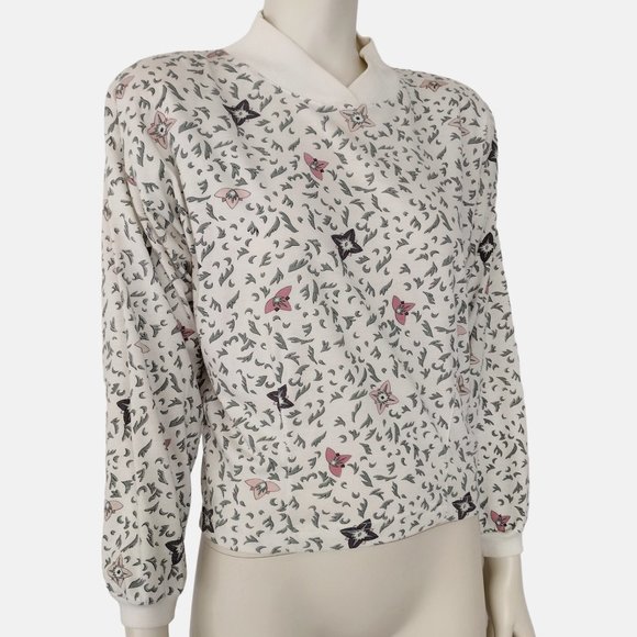 Vintage 1990s 62 East White Ditsy Print Mock Neck Knit Sweater - Picture 3 of 11